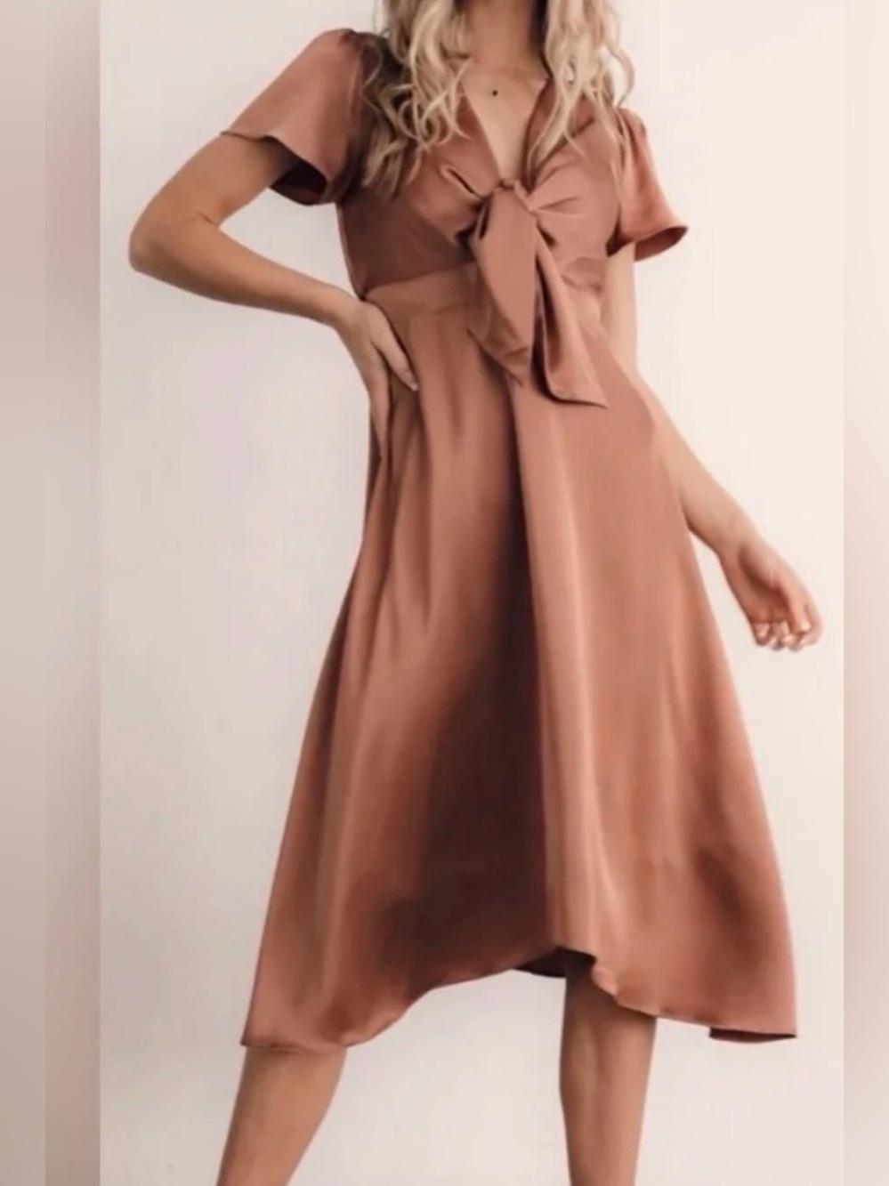 Baltic Born Mauve Brown Midi Dress with Tie Front